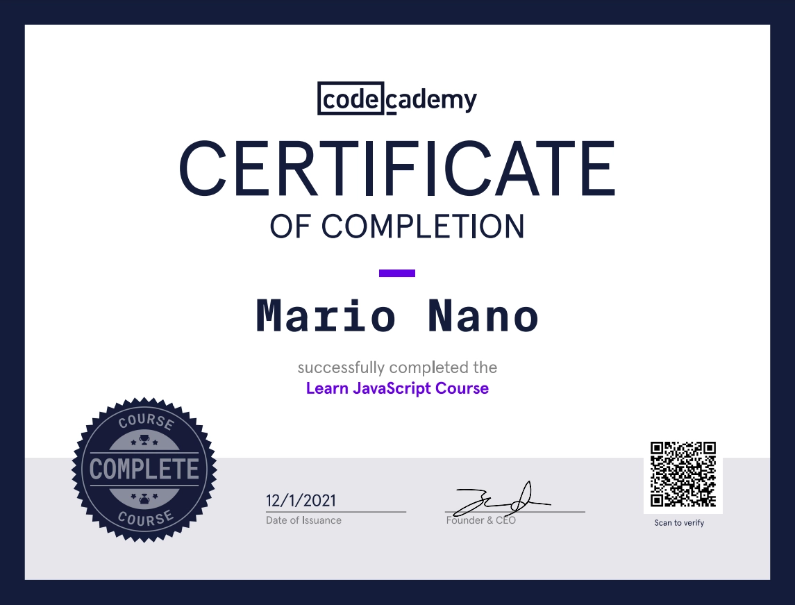 JavaScript certificate