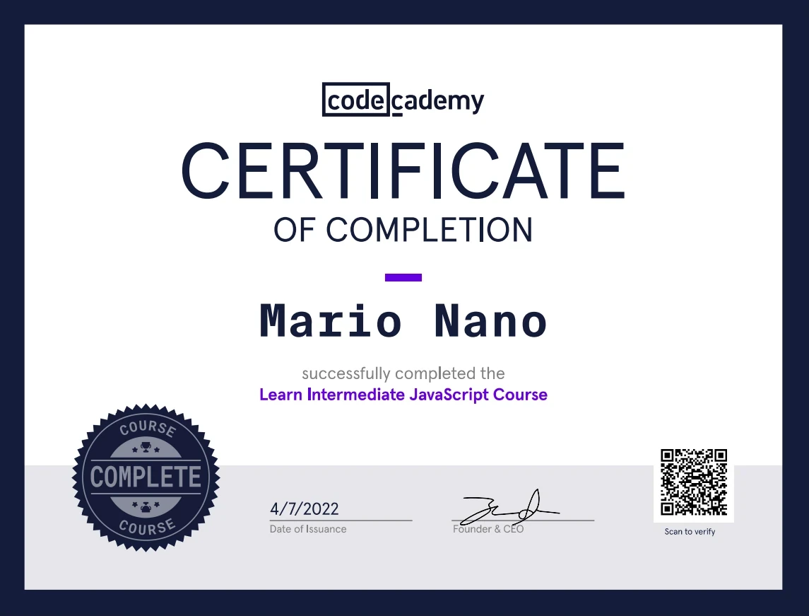 JavaScript II certificate