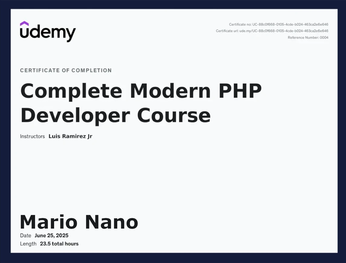 PHP certificate